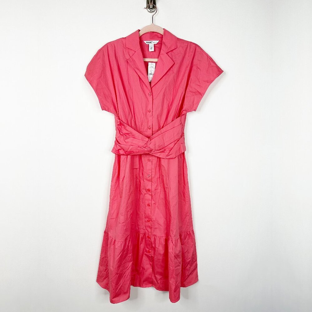 NWT White House Black Market Twist Waist Shirt Dress Sunkist Coral XS - Picture 2 of 9